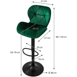 ML-Design Barhocker 4er Set, aus Samt, Grün, Gepolsterter Barstuhl mit Rückenlehne und Fußstütze, Tresenhocker höhenverstellbar 59-79 cm, 360° drehbar, Bistrohocker Hocker Drehstuhl Barstühle