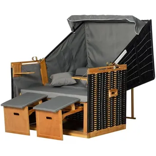 Outsunny Strandkorb Volllieger Gartenliege mit Getränkehaltern aus PE-Rattan, hellgrau, 118x79x160cm, ideal für Garten & Terrasse Aosom.de