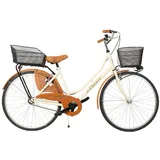 MADICKS Holland-Damen-Fahrrad, Größe 26 Zoll, Vintage, Retro, Beige, mit Korb (Korb vorne und hinten)