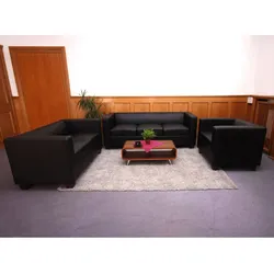 3-2-1 Sofagarnitur Couchgarnitur Loungesofa Lille ~ Leder, schwarz