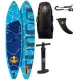 Runga-Boards Inflatable SUP-Board MARINO AIR 11.4 Stand Up Paddling SUP iSUP, All-Around-Fitness-Board, (Set 2, Trolley-Rucksack, Center-Finne, Coiled-Leash, Doppelhub-Pumpe) Set 2