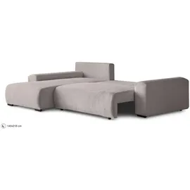 beautysofa | Ecksofa BENNY L mit Schlaffunktion und Bettkasten, Beige – Ottomane rechts – Modernes Polstersofa - Beige