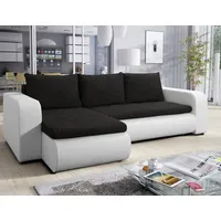 Easy4You Brooklyn Schwarz und Weiß Kunstleder Ecksofa L-Form 245 cm mit Schlaffunktion und Stauraum - Schlafsofa mit Bettkasten - Moderne Wohnzimm...