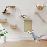 BALCONERA Katzenkletterwand 7-Teilig Set, Stabiler Holz Katzenmöbel, Katzen Wandelemente mit Katzentreppe, Katzenkratzbäumen und Katzenkratzbrettern