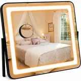 Drehbarer Schminkspiegel mit 5-Fache Vergrößerungsspiegel, Kosmetikspiegel mit Einstellbarer Lichtfarbe & Helligkeit, Tischspiegel mit Metallständer