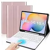 QYiiD Tastatur Hülle für Galaxy Tab S6 10.5" 2019, Leichte Schutzhülle mit Magnetisch Abnehmbarer QWERTZ Kabelloser Tastatur für Galaxy Tab S6 10.5 2019 SM-T860/T865/T867, Rosegold