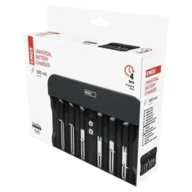 EMOS Akku-Ladegerät NiMH, NiCd für 6 Akkus, Schnell-Ladegerät 500 mA, für 1-6x AAA, AA, C, D, 9 V aufladbare Batterien, inkl. USB-C Kabel, Akkuschutz, Sicherheitsfunktionen