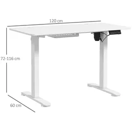 Vinsetto Höhenverstellbarer Schreibtisch Elektrisch 120x60cm Computertisch Weiß