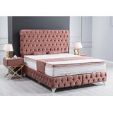 JVmoebel Schlafzimmer-Set Boxspring Rosa Chesterfield Bett Elegantes Design Luxus 2x Nachttische rosa