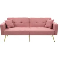 OKWISH Schlafsofa, mit Lammwolloberfläche, verstellbar, mit vergoldeten Beinen, praktischen Seitentaschen, für Gästeübernachtungen, Rosa, 175x64x75 cm