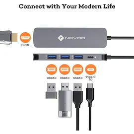 NOVOO USB-C Aluminium Hub 5 Anschlüsse mit PowerDelivery