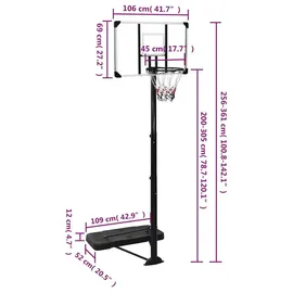vidaXL Basketballständer Transparent 256-361 cm Polycarbonat