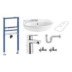 Waschtisch-Set Renovierung, inkl. Duofix Vorwandelement, 60cm Waschtisch, Grohe Armatur inkl. Zubehör