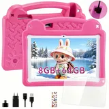 oyajia Kinder Tablet mit Hülle, Android 15 Octa Core 64GB Expand 1TB HD IPS Tablet (10.1", 64 GB, Quad Core, 2.4G+5G, WiFi 6 BT 5.0, Google Kids Space, Gemini AI, mit Stylus Tasche Sticker) rosa