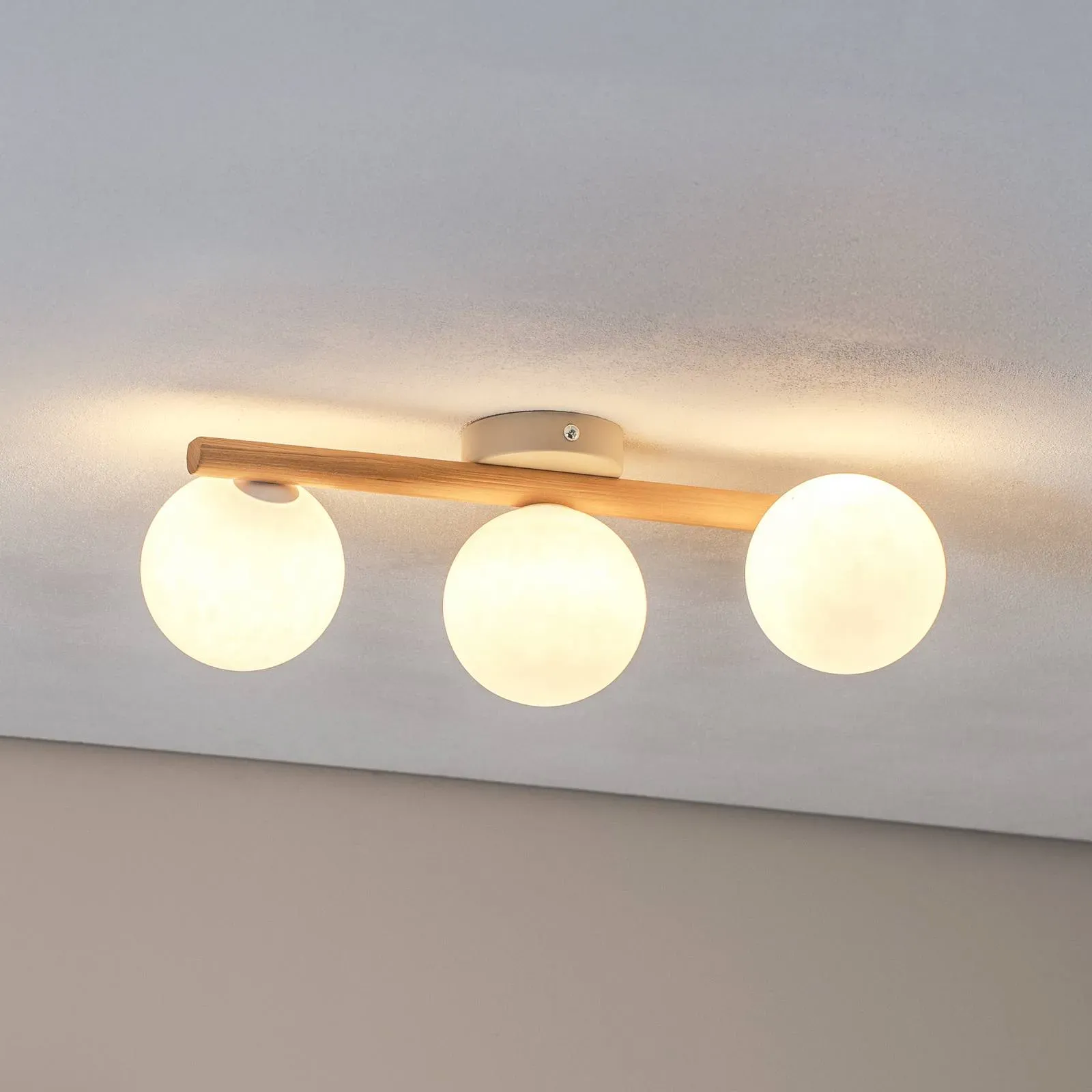 Deckenlampe Estera TK Lighting, dimmbar, Holz hell, für Wohn- / Esszimmer, Glas, Deckenlampe - 47 cm - 23 cm - 17 cm