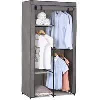 Stoffkleiderschrank Kellerschrank Kellerregal Kleiderschrank Kleiderstange grau