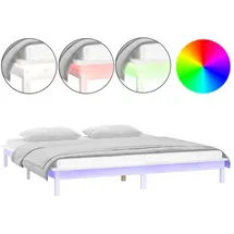 vidaXL Massivholzbett mit LEDs Weiß 135x190 cm