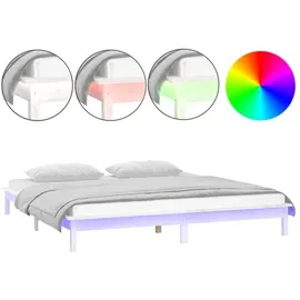 vidaXL Massivholzbett mit LEDs Weiß 135x190 cm