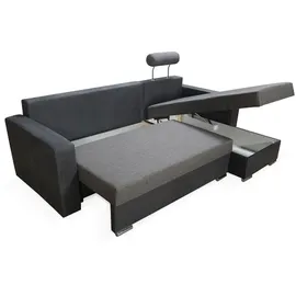 Fun Möbel Ecksofa Sofa NORA mit Schlaffunktion Grau / Grünbraun Ottomane Rechts - Schwarz