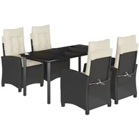 VidaXL 5-tlg. Garten-Essgruppe mit Kissen Schwarz Poly Rattan