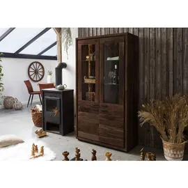 Massivmoebel24 Vitrine Akazie 98 x 40 x 180 cm Dunkelbraun