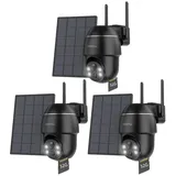 COOAU Überwachungskamera 3 Stück 2K 3MP Überwachungskamera Aussen Akku Solar PTZ 355°/90° (Aussen, Außenbereich, außen, IP Kamera Überwachung Außen,Kabellos WLAN Kamera Outdoor, mit Akustischer und optischer Alarm PTZ 2K-Farb-Nachtsicht, Ton- und Lichtalarm,APP-Alarm-Push,Customize Alert Zone)