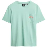 Superdry Damen Essential Logo T-Shirt mit stückgefärbter Tasche Grüne Minze Hellgrün 36 - XS
