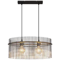 GLOBO Hängeleuchte Rauchglas Pendelleuchte schwarz matt Wohnzimmerlampe Glasstäbe rauch,