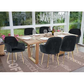 MCW 6er-Set Esszimmerstuhl MCW-F18, Stuhl Küchenstuhl, Retro Design ~ Samt schwarz, goldene Beine