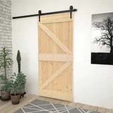 Vidaxl  Sliding Door  Natural And Black 100 X 210 Cm Solid Pine Wood