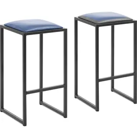 Royal Catering Barhocker 2er-Set Metall Kunstlederpolster Schwarz/Blau Barstuhl outdoor