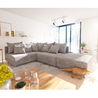 DELIFE Ecksofa Clovis, Hellgrau Strukturstoff mit Hocker Ottomane Links modular grau 200 cm x 67 cm x 185 cm