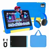 Happybe 7 Zoll 64GB HD-Display mit Schreibtafel, Kopfhörer & Tasche Kinder Tablet (7", 64 GB, Android, Android 15, Vorinstallierte Kindersoftware, Lernen durch Spielen) blau