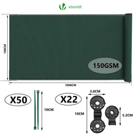 VOUNOT VOUNOT® Zaunblende 1.8×10m, Sichtschutz Zaun 150 g/m2 HDPE Schattiernetz, Grün