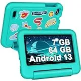 SEBBE Tablet Kinder 7 Zoll Android 13 Tablet, 7GB RAM+64GB ROM (TF 1TB), Tablets mit Kindersicherung, Vorinstallierte App Für Kinder, Tablet PC mit Schutzhülle, Grün