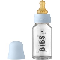 Bibs Baby Glass Bottle, Vermindert Koliken, Runder Sauger aus Naturkautschuklatex, Unterstützt das Stillen. Hergestellt in Dänemark, Complete Set 110 ml, Baby Blue