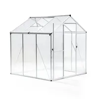 Euboer Gewächshaus mit Fundament – Aluminium Treibhaus mit PC-Platten, Anlehngewächshaus für Garten & Balkon, Gewächshaus Restposten, Gartengewächshäuser für Tomatenhaus & Pflanzen (177x181x193cm)