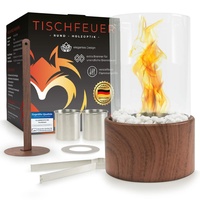 Flammenfuchs® einzigartiger Tischkamin in edler Holzoptik - Tischfeuer XXL-Set für Indoor & Outdoor - Bio Ethanol Tischkamin - unendliche Brenndauer - Ethanol Kamin mit Verstellbarer Flamme – Kamin