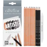 CRETACOLOR Artist Studio Skizzierstifte-Set, 11-Teilig – Grundausstattung mit Graphit- & Reißkohlestiften, Inkl. Papierwischer, Eco-Freundliche Produktion, Optimal für Einsteiger