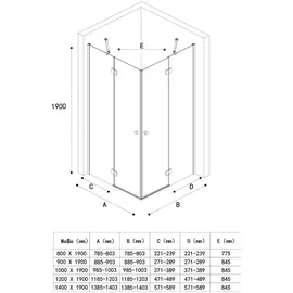 doporro Ravenna01 Eckdusche mit Drehtür 90 x 90 cm weiß Sicherheitsglas