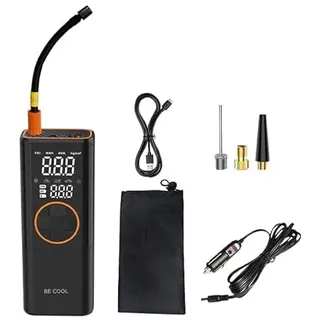 BE COOL Digitale Akku-Luftpumpe mit 150 PSI & LED-Licht | Tragbarer Kompressor mit Powerbank, 5 Modi, Auto-Stopp & 3x1500 mAh Akku