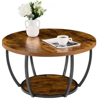 Vevor Couchtisch Beistelltisch rund, zweistufiger Beistelltisch Sofatisch mit Metallgestell & offenem Stauraum & 34,9 kg Tragkraft, minimalistischer Wohnzimmertisch Kaffeetisch rustikales Braun