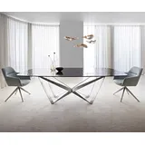 DELIFE Esstisch Edge, Boot Reliefglas Rauchschwarz 3D-Design 240x120 Spider Flachstahl Edels schwarz 240 cm x 77 cm x 120 cm