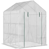 Outsunny Foliengewächshaus begehbares Gewächshaus mit 4 Regalebenen Tomatengewächshaus Treibhaus Frühbeet mit Reißverschlusstüren Weiß