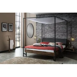 Hasena Himmelbett Gobela, Farbe: Nussbaum, geölt, Bezugsfarbe: Casual carbon, Metallfarbe: Anthracit, verschiedene Größen