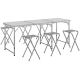 Outsunny Campingtisch Set, Klappbar Campingtisch mit 6 Stühlen, wetterfest Camping Sitzgarnitur, für Picknick, Garten, Aluminium, Grau