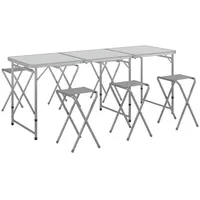 Outsunny Campingtisch Set, Klappbar Campingtisch mit 6 Stühlen, wetterfest Camping Sitzgarnitur, für Picknick, Garten, Aluminium, Grau