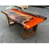 aea Zweifarbiger Epoxidharz Tisch Orange Massivholz 55 x 45 cm