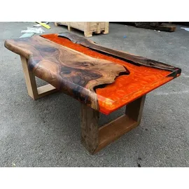 aea Zweifarbiger Epoxidharz Tisch Orange Massivholz 55 x 45 cm