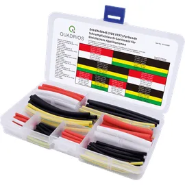 Quadrios 1812CA008 Schrumpfschlauchsortiment Schwarz, Rot, Weiß, Grün-Gelb Schrumpfrate:3:1, 2:1